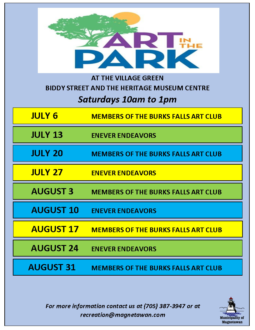 2024 ART IN THE PARK LINE UP Municipality Of Magnetawan