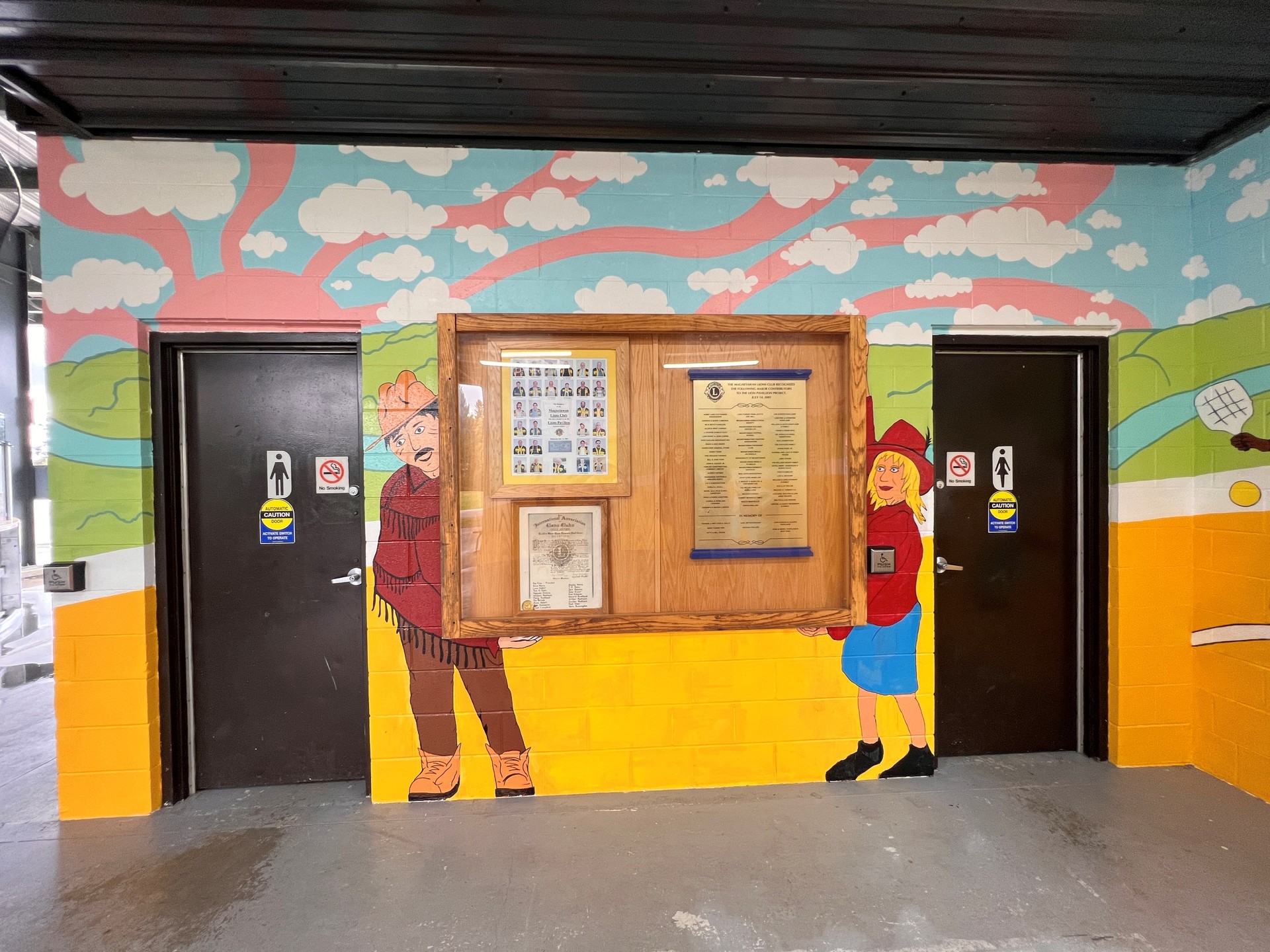 painting that looks like people are holding up a trophy case