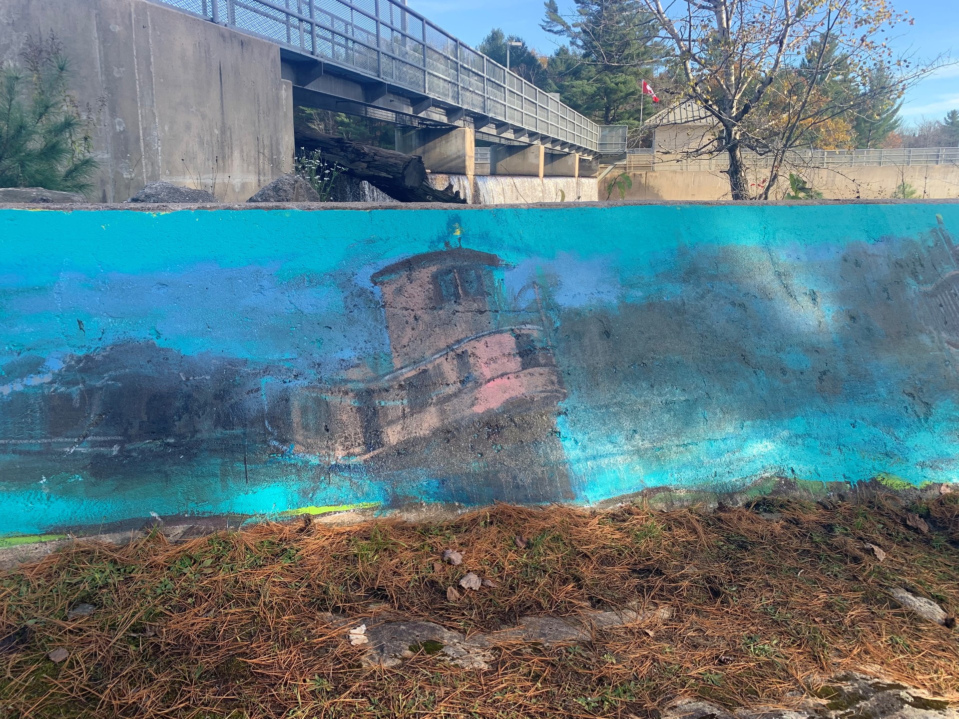 mural with a blue background
