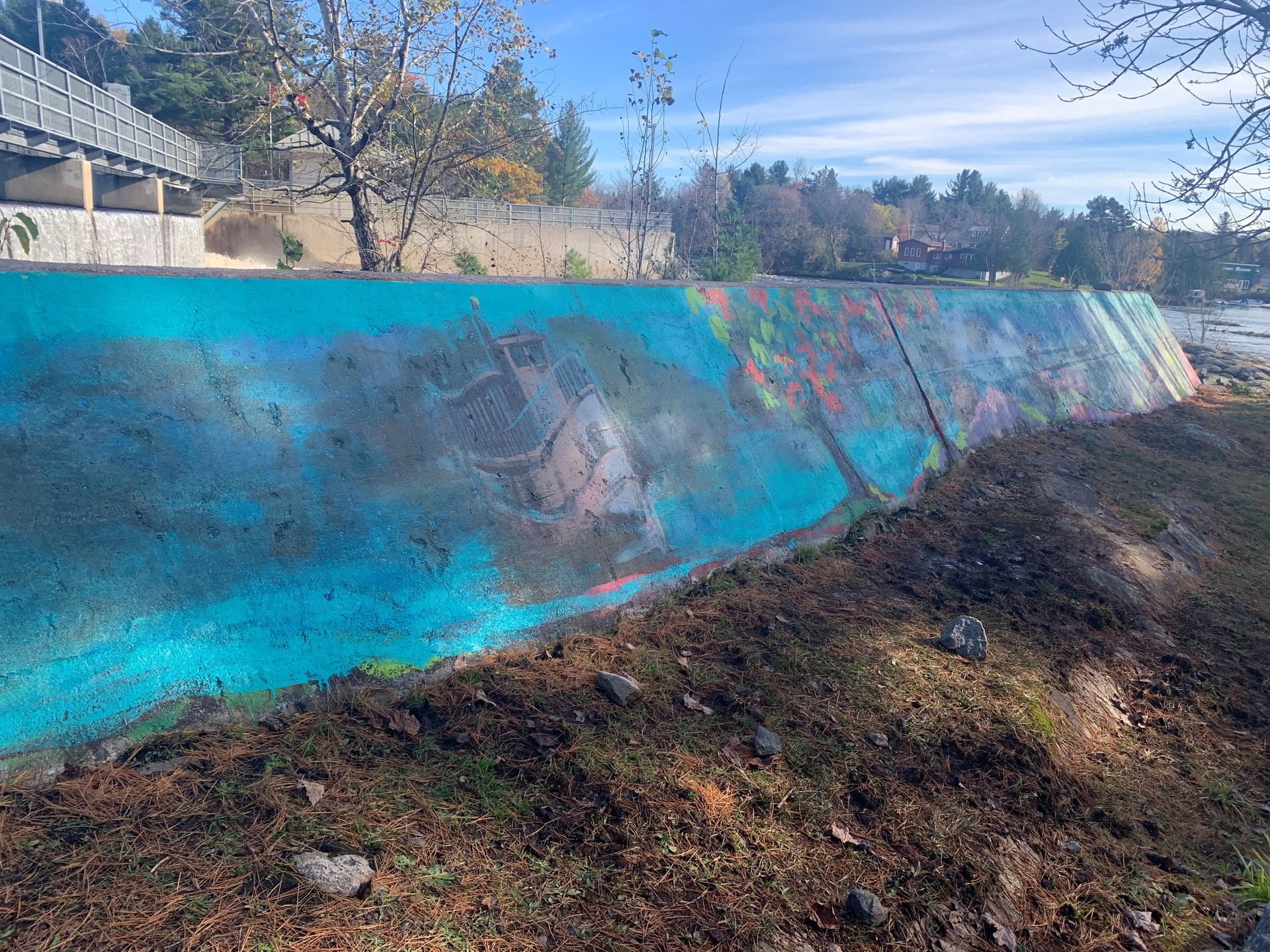 mural with a blue background