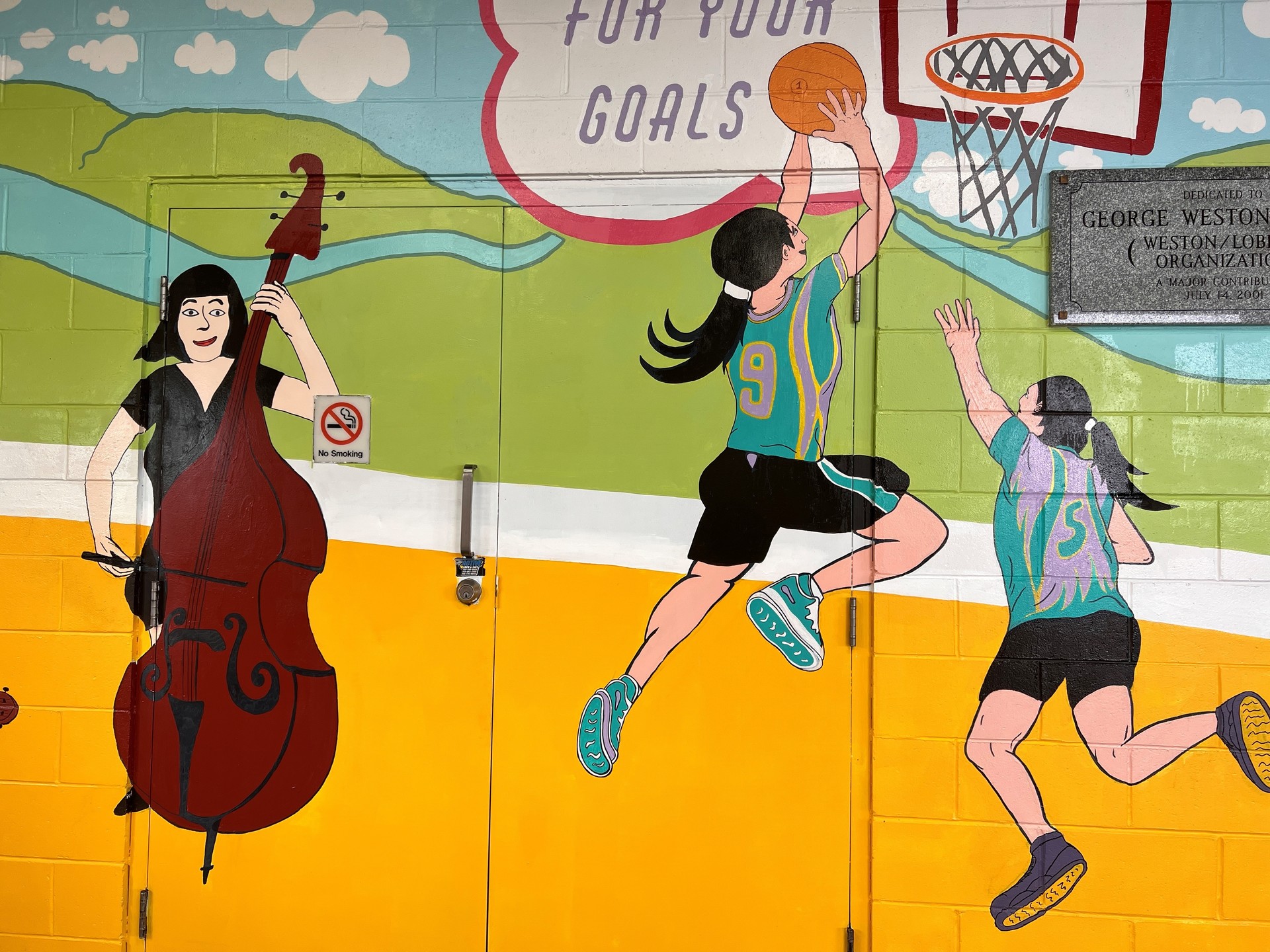 basketball and music mural