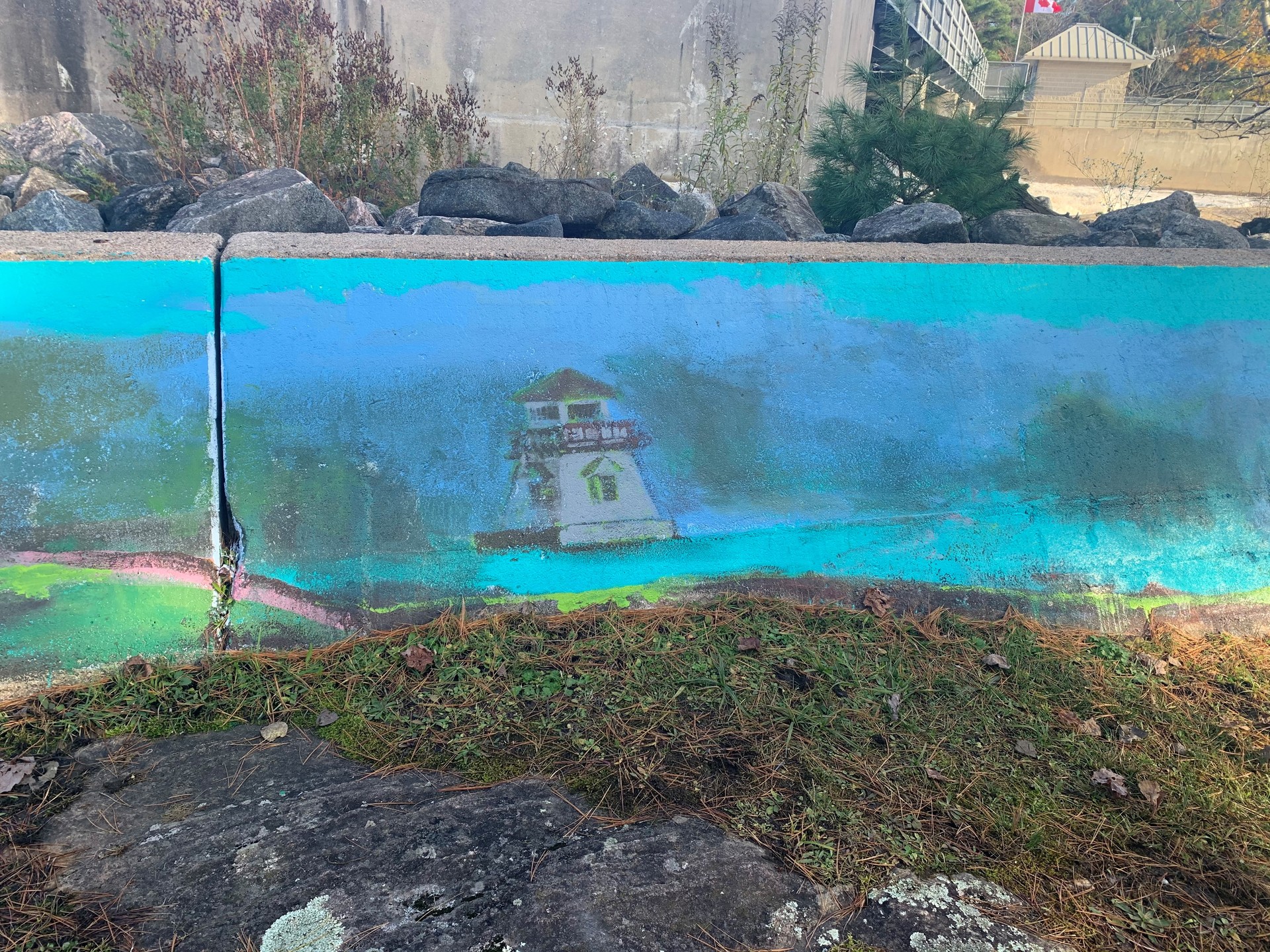 a lighthouse featured on a mural