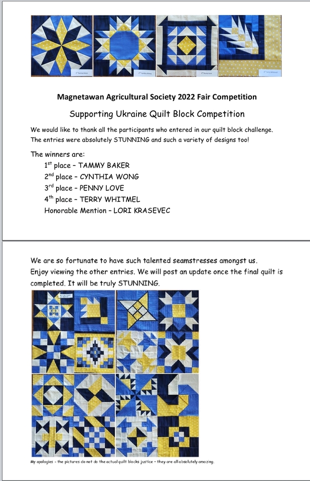 2022 FAIR COMPETITION SUPPORTING UKRAINE QUILT BLOCK COMPETITION